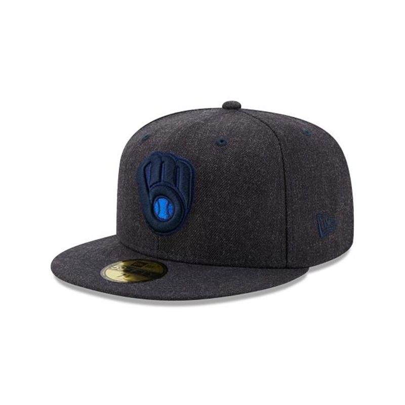 MLB Milwaukee Brewers Heather 59Fifty Fitted (HLR5268) - Blue New Era Caps